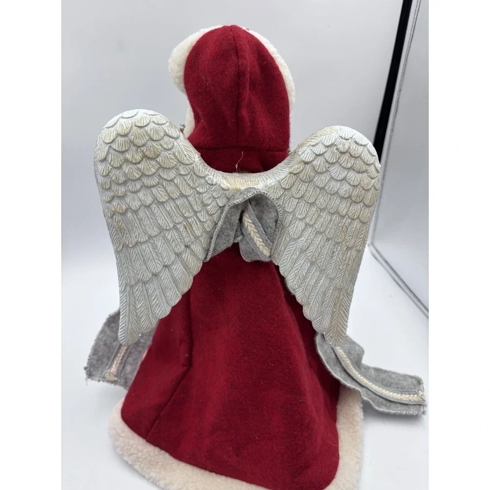 Angel Christmas Tree Topper / Table Top‎ ,Blonde Hair, Red/White Hooded Coat